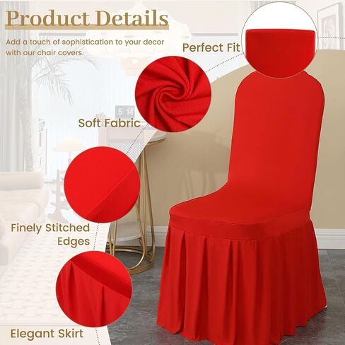 2PC Parson Skirt Removable Chair Covers Stretch Spandex Washable Fitted Chair Protector Cover for Dining, Party, Ceremony (Red) in Kuwait