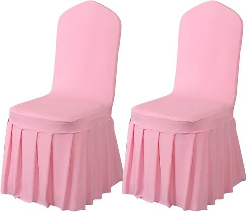 2PC Parson Skirt Removable Chair Covers Stretch Spandex Washable Fitted Chair Protector Cover for Dining, Party, Ceremony (Red) in Kuwait
