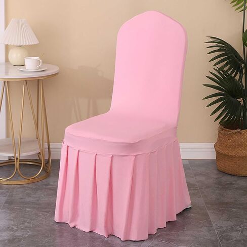 2PC Parson Skirt Removable Chair Covers Stretch Spandex Washable Fitted Chair Protector Cover for Dining, Party, Ceremony (Red) in Kuwait
