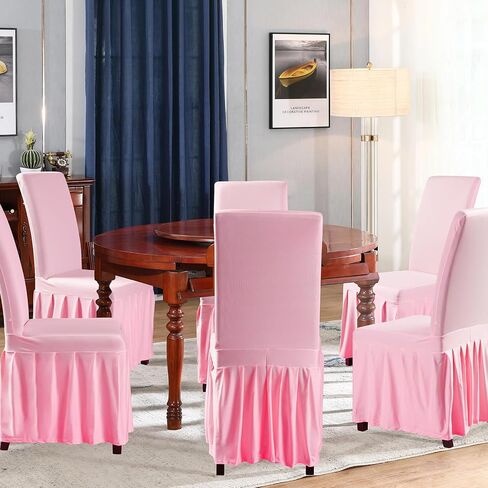 2PC Parson Skirt Removable Chair Covers Stretch Spandex Washable Fitted Chair Protector Cover for Dining, Party, Ceremony (Red) in Kuwait