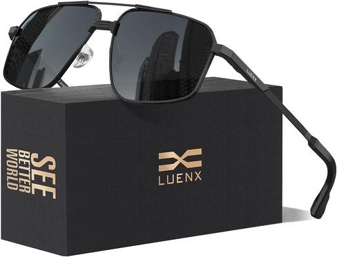 LUENX Aviator Sunglasses for Men Square Polarized Polygon Sun Glasses UV400 Protection in Kuwait