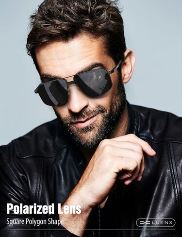 LUENX Aviator Sunglasses for Men Square Polarized Polygon Sun Glasses UV400 Protection in Kuwait