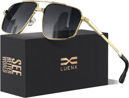 LUENX Aviator Sunglasses for Men Square Polarized Polygon Sun Glasses UV400 Protection in Kuwait