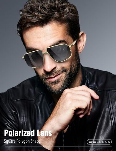 LUENX Aviator Sunglasses for Men Square Polarized Polygon Sun Glasses UV400 Protection in Kuwait