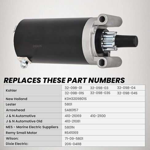 Kohler Starter Motor (9-Teeth) استبدال 7000 سلسلة KT715-KT745 الشجاعة Twin SV710-SV840 1999-1140051 32-098-08 3209808 3209801 32-098-03 32-098S 410-21111 in Saudi Arabia