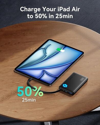 شاحن محمول INIU، أنحف بنك طاقة بقدرة 10000 مللي أمبير في الساعة مع كابل USB-C مدمج، حزمة بطارية USB C للشحن السريع 20 وات PD، شاحن هاتف خارجي لهاتف iPhone 16 15 14 13 Samsung S22 S21 Google إلخ in Kuwait