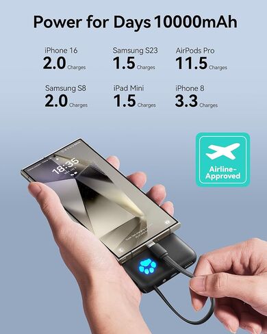 INIU Portable Charger, Slimmest 10000mAh Power Bank with Build in USB-C Cable, 20W PD Fast Charging USB C in&Out Battery Pack, External Phone Charger for iPhone 16 15 14 13 Samsung S22 S21 Google etc in Kuwait