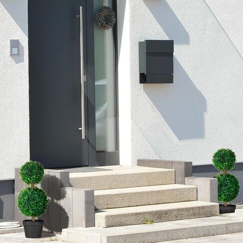 HOMCOM Set of 2 23.5" Artificial Ball Boxwood Topiary Trees with Pot, Indoor Outdoor Fake Plants for Home Office & Living Room Decor in Saudi Arabia