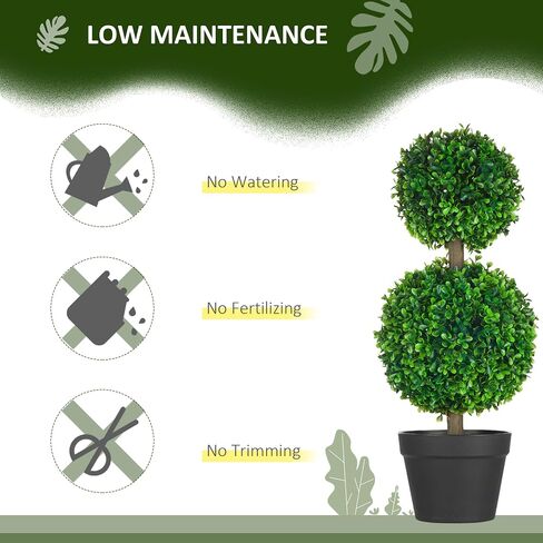 HOMCOM Set of 2 23.5" Artificial Ball Boxwood Topiary Trees with Pot, Indoor Outdoor Fake Plants for Home Office & Living Room Decor in Saudi Arabia