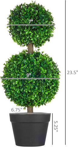 HOMCOM Set of 2 23.5" Artificial Ball Boxwood Topiary Trees with Pot, Indoor Outdoor Fake Plants for Home Office & Living Room Decor in Saudi Arabia