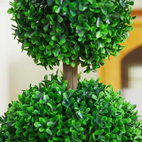 HOMCOM Set of 2 23.5" Artificial Ball Boxwood Topiary Trees with Pot, Indoor Outdoor Fake Plants for Home Office & Living Room Decor in Saudi Arabia
