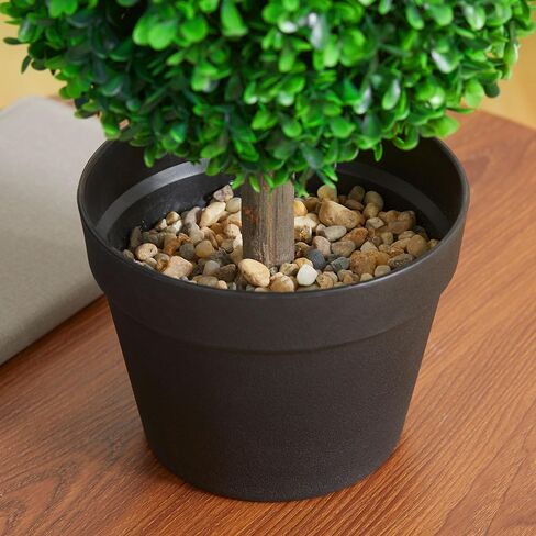 HOMCOM Set of 2 23.5" Artificial Ball Boxwood Topiary Trees with Pot, Indoor Outdoor Fake Plants for Home Office & Living Room Decor in Saudi Arabia
