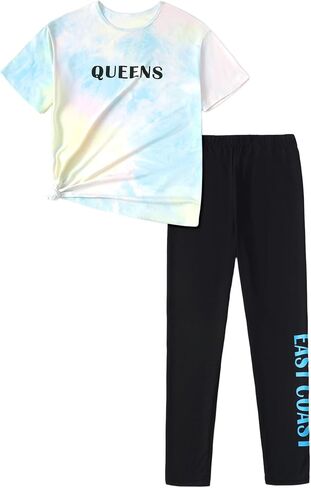 Girls' Clothing Sets Tie-Dye Tee Top Legging Outfits for Kid Activewear Jogger Sets Tween Girl Sweatsuits Size 8-14 in Saudi Arabia