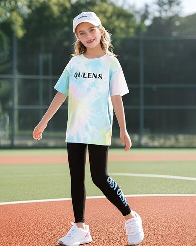 Girls' Clothing Sets Tie-Dye Tee Top Legging Outfits for Kid Activewear Jogger Sets Tween Girl Sweatsuits Size 8-14 in Saudi Arabia
