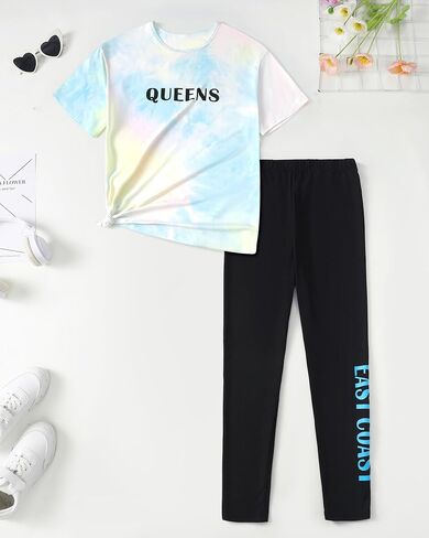 Girls' Clothing Sets Tie-Dye Tee Top Legging Outfits for Kid Activewear Jogger Sets Tween Girl Sweatsuits Size 8-14 in Saudi Arabia