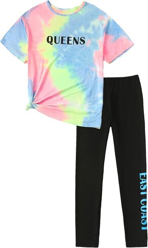 Girls' Clothing Sets Tie-Dye Tee Top Legging Outfits for Kid Activewear Jogger Sets Tween Girl Sweatsuits Size 8-14 in Saudi Arabia