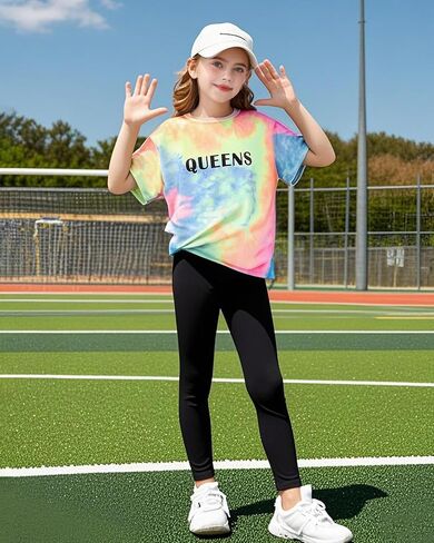 Girls' Clothing Sets Tie-Dye Tee Top Legging Outfits for Kid Activewear Jogger Sets Tween Girl Sweatsuits Size 8-14 in Saudi Arabia
