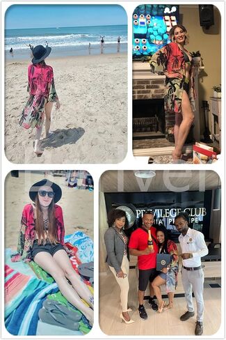 Barlver Women Floral Leaf Kimono Summer Cardigan Sheer Loose Half Sleeve Beach Shawl Chiffon Cover Up Casual Blouse Tops in Saudi Arabia