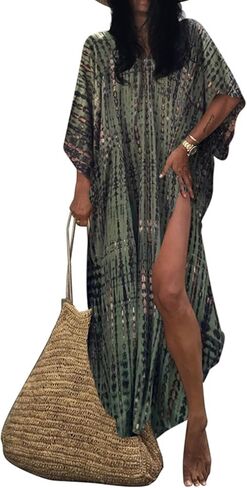 BSUBSEACH فساتين Kaftan للنساء 2025 بالإضافة إلى حجم السباحة التستر فوق صبغة TIE CAFTAN MAXI LOUNGWEAR in Kuwait