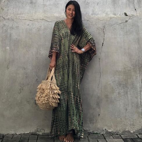 BSUBSEACH فساتين Kaftan للنساء 2025 بالإضافة إلى حجم السباحة التستر فوق صبغة TIE CAFTAN MAXI LOUNGWEAR in Kuwait