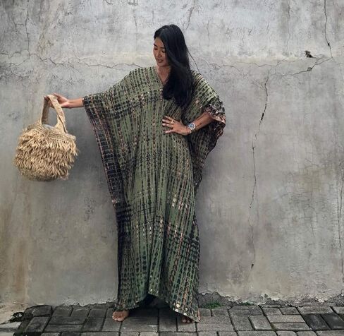 BSUBSEACH فساتين Kaftan للنساء 2025 بالإضافة إلى حجم السباحة التستر فوق صبغة TIE CAFTAN MAXI LOUNGWEAR in Kuwait