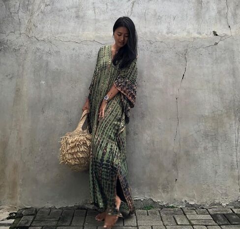 BSUBSEACH فساتين Kaftan للنساء 2025 بالإضافة إلى حجم السباحة التستر فوق صبغة TIE CAFTAN MAXI LOUNGWEAR in Kuwait