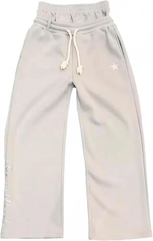 Double Waisted Sweatpants Men Y2k Wide Leg Baggy Sweatpants Loose Star Embroidery Hip Hop Pants Drawstring Gym Joggers in Saudi Arabia