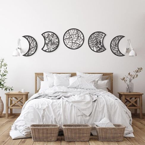 Jetec 5 PCS Moon Phase Wall Art Decor Hanging Wooden Moon Phase Wall Pediments Nordic Boho Decor in Saudi Arabia