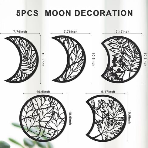 Jetec 5 PCS Moon Phase Wall Art Decor Hanging Wooden Moon Phase Wall Pediments Nordic Boho Decor in Saudi Arabia