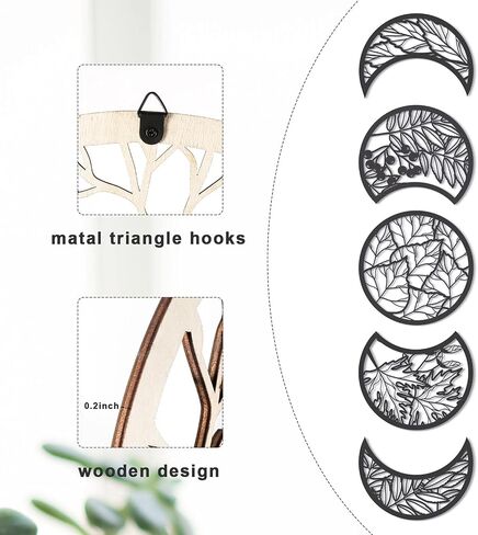 Jetec 5 PCS Moon Phase Wall Art Decor Hanging Wooden Moon Phase Wall Pediments Nordic Boho Decor in Saudi Arabia
