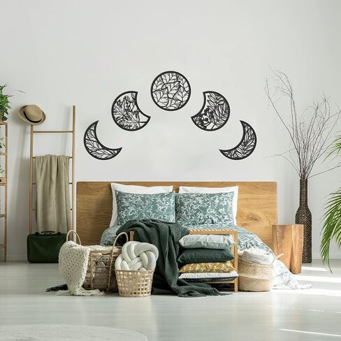 Jetec 5 PCS Moon Phase Wall Art Decor Hanging Wooden Moon Phase Wall Pediments Nordic Boho Decor in Saudi Arabia