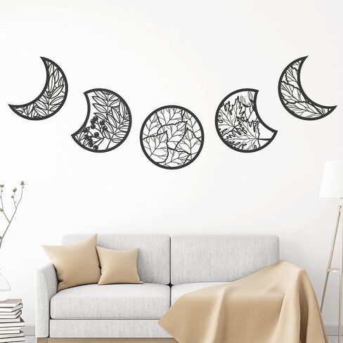 Jetec 5 PCS Moon Phase Wall Art Decor Hanging Wooden Moon Phase Wall Pediments Nordic Boho Decor in Saudi Arabia