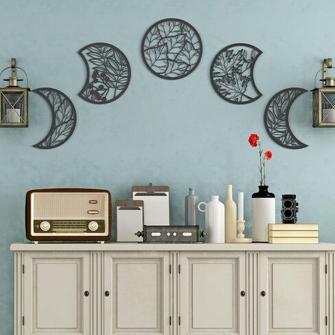 Jetec 5 PCS Moon Phase Wall Art Decor Hanging Wooden Moon Phase Wall Pediments Nordic Boho Decor in Saudi Arabia