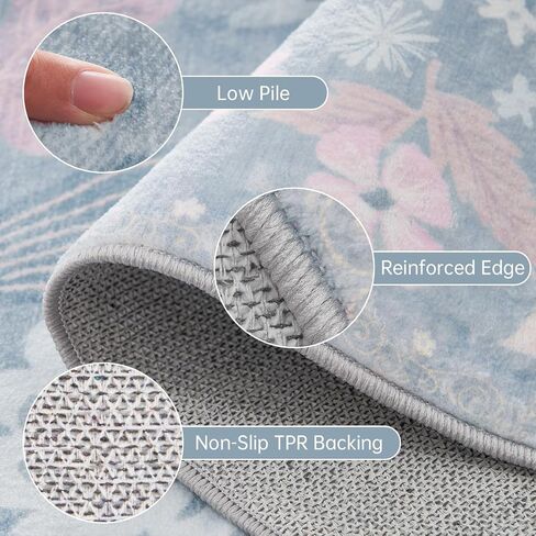 Kitchen Runner Rug 2x6 Washable Non Slip Soft Boho Floral Carpet Runner for Hallways Low Pile Thin Faux Fur Long Area Rug for Bedroom Entrance Patio Laundry Room Bathroom,Pastel Blue in Saudi Arabia