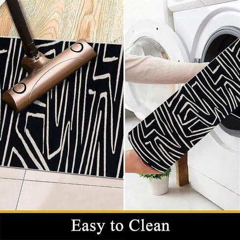Bohemian Striped Rug, 2x7ft, Indoor Runner Rugs, Hallway Washable Rug,Non-Slip Mat Carpet in Hallways and Entrances, Black and White Abstract Striped Foldabe Runner Carpet。 in Saudi Arabia