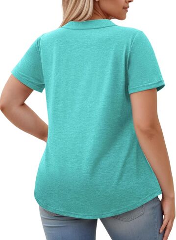 Rosriss plus-size-womens-summer-top-tops polo v neck work tirts لطيف بلوزات مطوية in Saudi Arabia