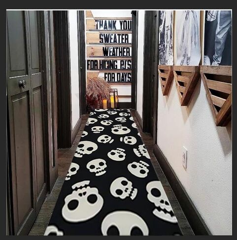 Bohemian Striped Rug, 2x7ft, Indoor Runner Rugs, Hallway Washable Rug,Non-Slip Mat Carpet in Hallways and Entrances, Black and White Abstract Striped Foldabe Runner Carpet。 in Saudi Arabia