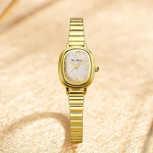 Dioofendi Petite Women's Women Easy Reader Watch ، ساعة مستطيلة ، نطاق تمدد الفولاذ المقاوم للصدأ ، مقاوم للماء in Kuwait