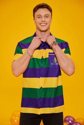 Arvilhill Men's Mardi Gras Shirt Fat Tuesday Short Sleeve Button Shirt (S-3XL) in Saudi Arabia