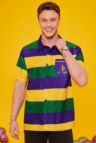 Arvilhill Men's Mardi Gras Shirt Fat Tuesday Short Sleeve Button Shirt (S-3XL) in Saudi Arabia