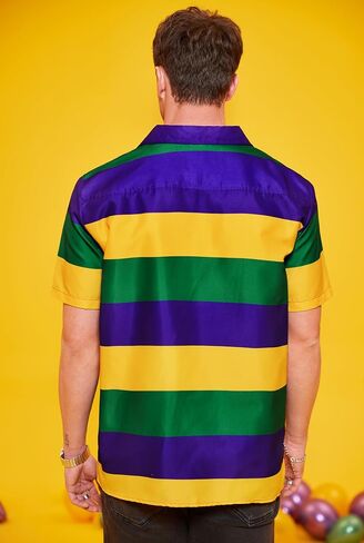 Arvilhill Men's Mardi Gras Shirt Fat Tuesday Short Sleeve Button Shirt (S-3XL) in Saudi Arabia