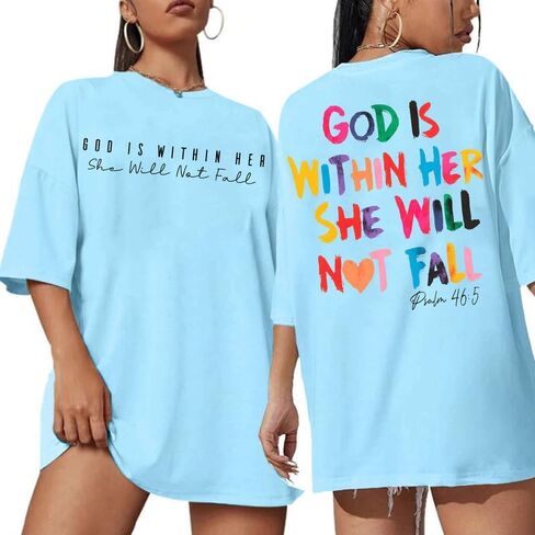 Jinluth Oversized Christian Shirts for Women Jesus Faith Shirt Bible Verse T Shirt God is Within Her Tees Inspirational Tops in Saudi Arabia