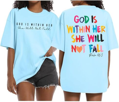Jinluth Oversized Christian Shirts for Women Jesus Faith Shirt Bible Verse T Shirt God is Within Her Tees Inspirational Tops in Saudi Arabia