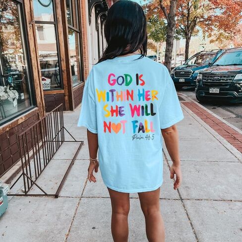 Jinluth Oversized Christian Shirts for Women Jesus Faith Shirt Bible Verse T Shirt God is Within Her Tees Inspirational Tops in Saudi Arabia