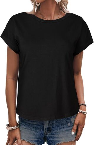 LilyCoco Women's Tie Dye Short Sleeve Shirt Criss Cross Back Tops Casual Loose Tee in Saudi Arabia