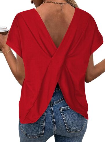 LilyCoco Women's Tie Dye Short Sleeve Shirt Criss Cross Back Tops Casual Loose Tee in Saudi Arabia