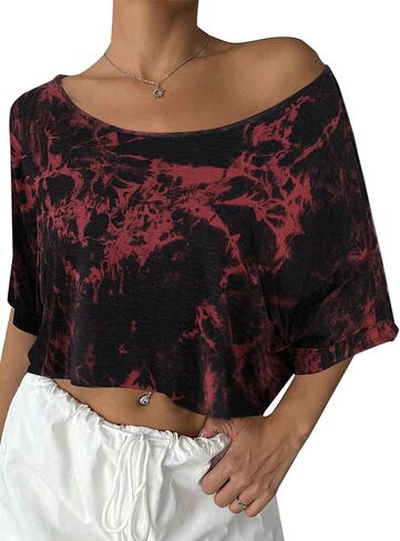 Remidoo Womens قبالة الكتف قصيرة الأكمام أعلى محصول العنق غير متماثل الرقبة فضفاضة in Saudi Arabia
