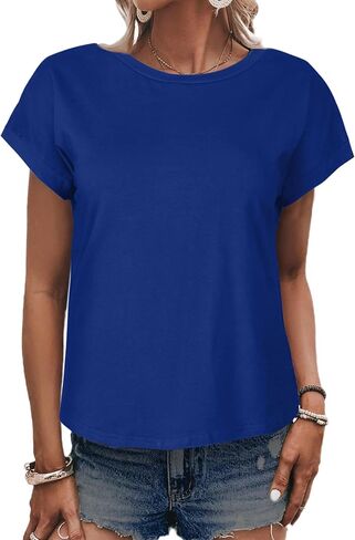 LilyCoco Women's Tie Dye Short Sleeve Shirt Criss Cross Back Tops Casual Loose Tee in Kuwait