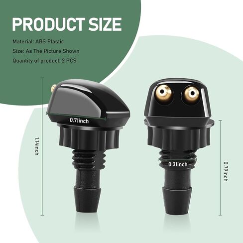 2 PCS Car 0.71 "× 1.14" فوهة غسالة الزجاج الأمامي ، فتحة ثقب مزدوج فوهة قوية موحدة قابلة للتعديل ، بخاخ مع ملحقات تنظيف سيارة الجوز البلاستيكية (أسود) in Kuwait