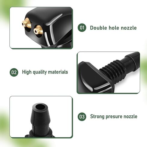 2 PCS Car 0.71 "× 1.14" فوهة غسالة الزجاج الأمامي ، فتحة ثقب مزدوج فوهة قوية موحدة قابلة للتعديل ، بخاخ مع ملحقات تنظيف سيارة الجوز البلاستيكية (أسود) in Kuwait